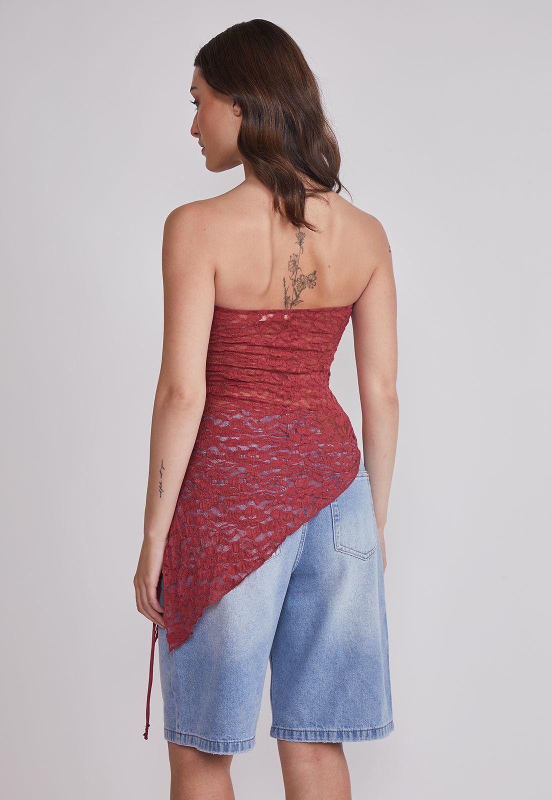 Peto Mujer Strapless asimétrico Rojo Sioux-3
