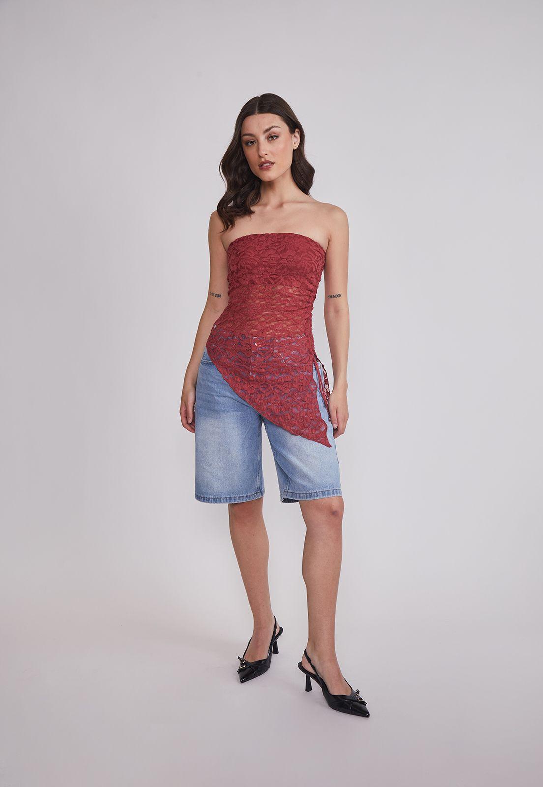 Peto Mujer Strapless asimétrico Rojo Sioux-4