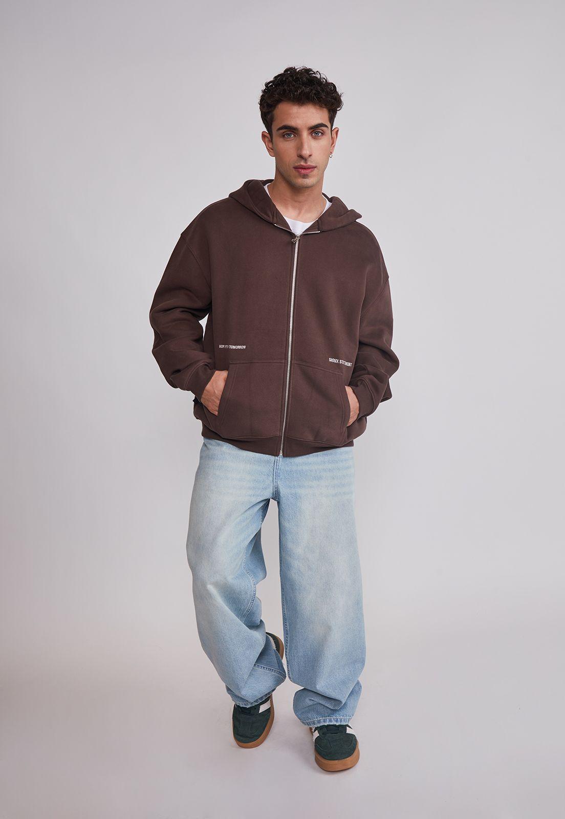 Polerón Hombre Cierre Print Café Sioux-1