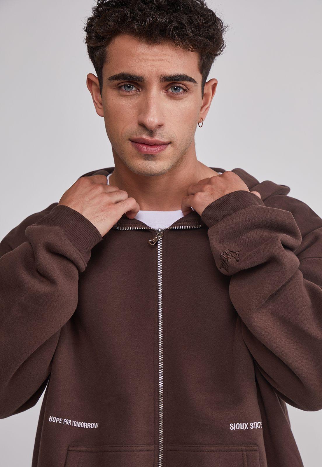 Polerón Hombre Cierre Print Café Sioux-2