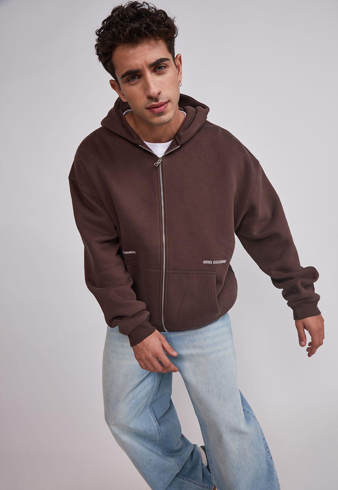 Polerón Hombre Cierre Print Café Sioux-3