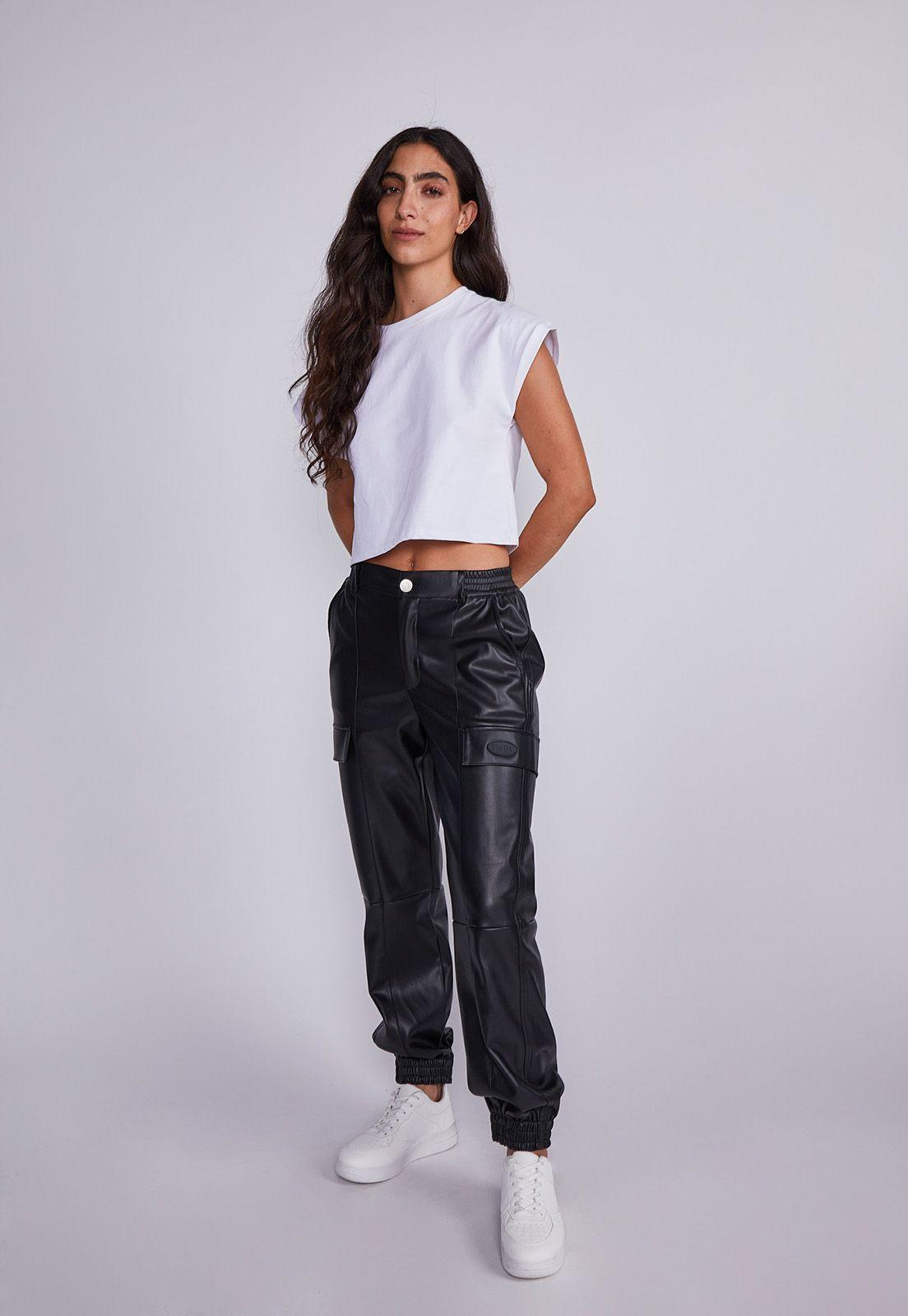 Pantalón Mujer Negro Jogger Eco Cuero Sioux-3