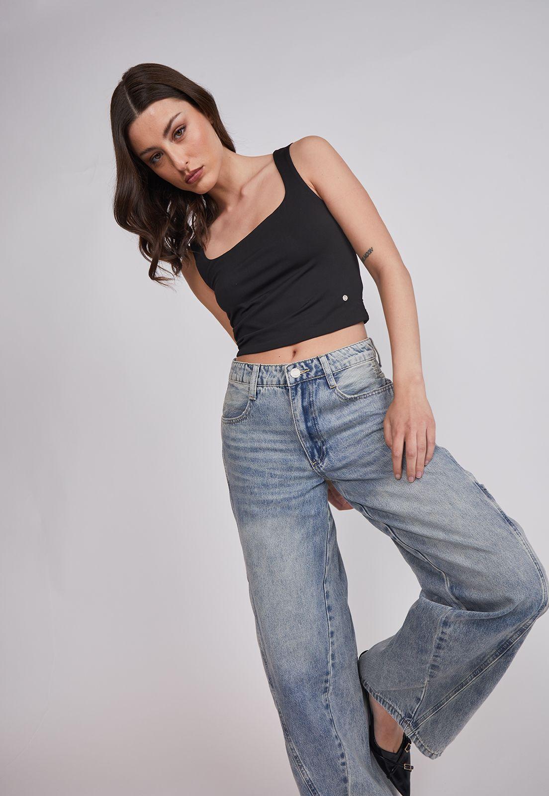 Jeans Mujer Wide Leg Costura Frontal Celeste Sioux-1