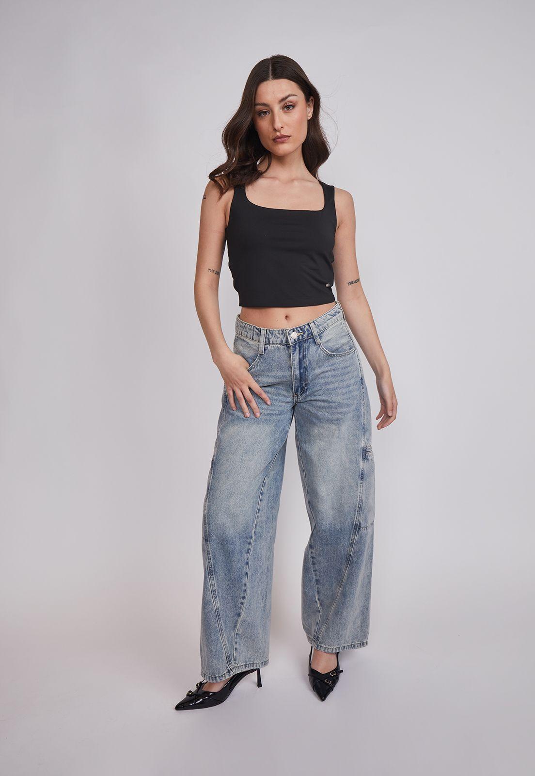 Jeans Mujer Wide Leg Costura Frontal Celeste Sioux-4