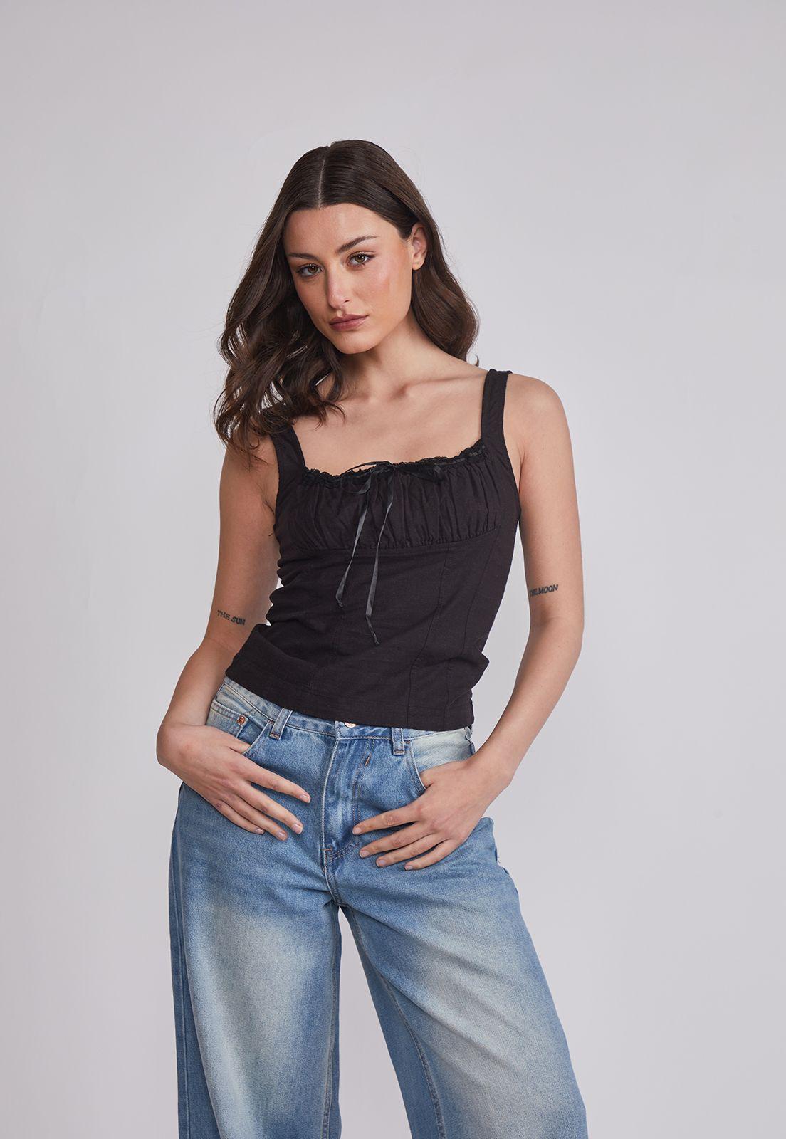 Blusa Mujer Estilo Corset Negro Sioux-0