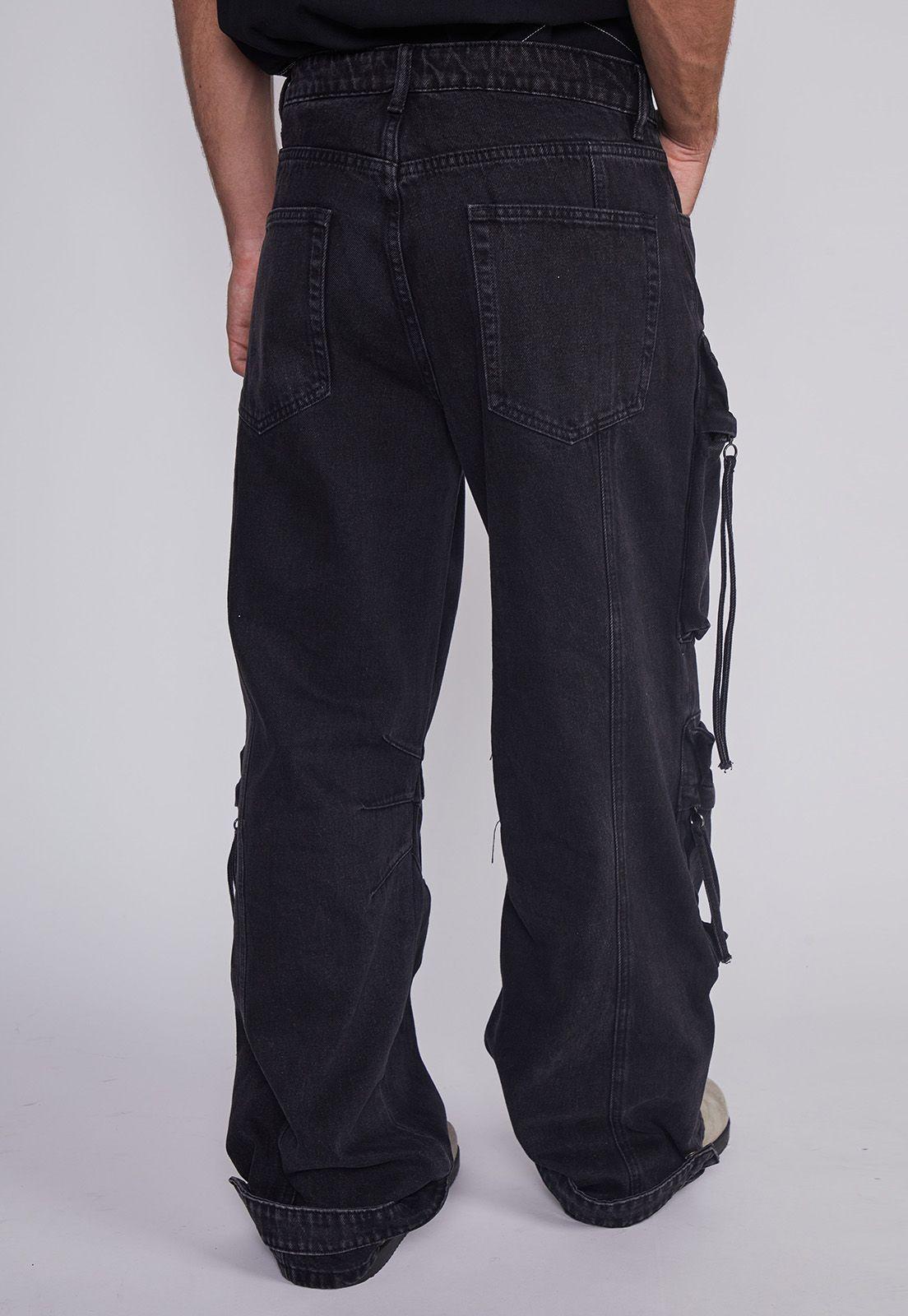 Jeans Hombre Multicargo Y Cierres Negro Sioux-3