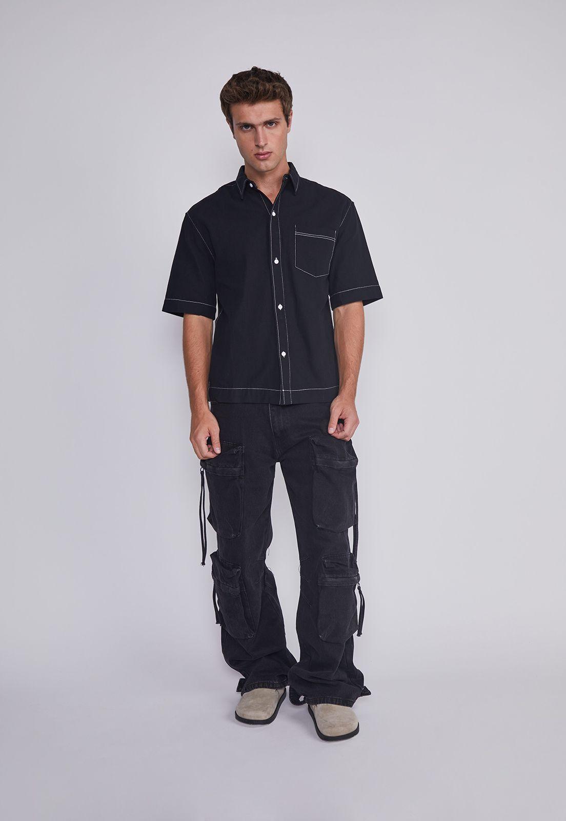 Jeans Hombre Multicargo Y Cierres Negro Sioux-4