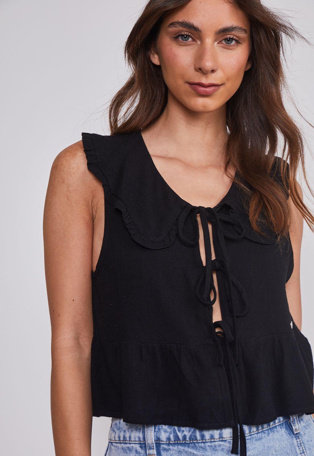 Blusa Mujer Lazos Cuello Negro Sioux-2