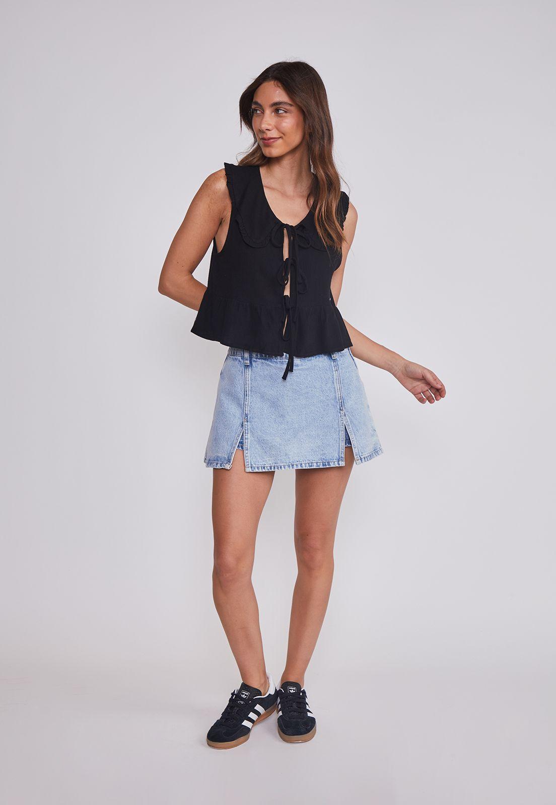 Blusa Mujer Lazos Cuello Negro Sioux-4