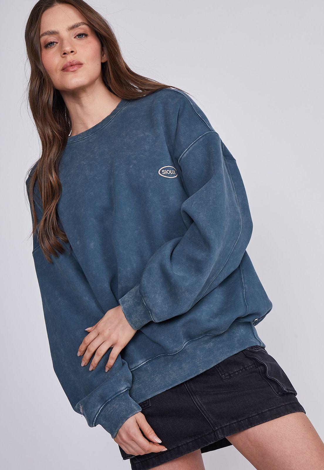 Polerón Mujer Azul Lavado Oxido Sioux-0