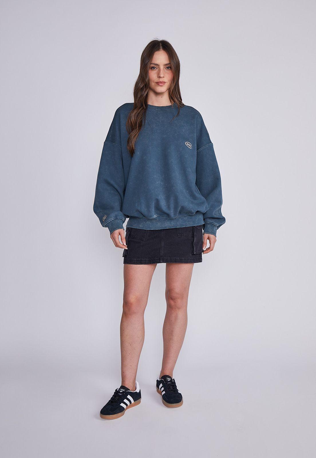 Polerón Mujer Azul Lavado Oxido Sioux-3