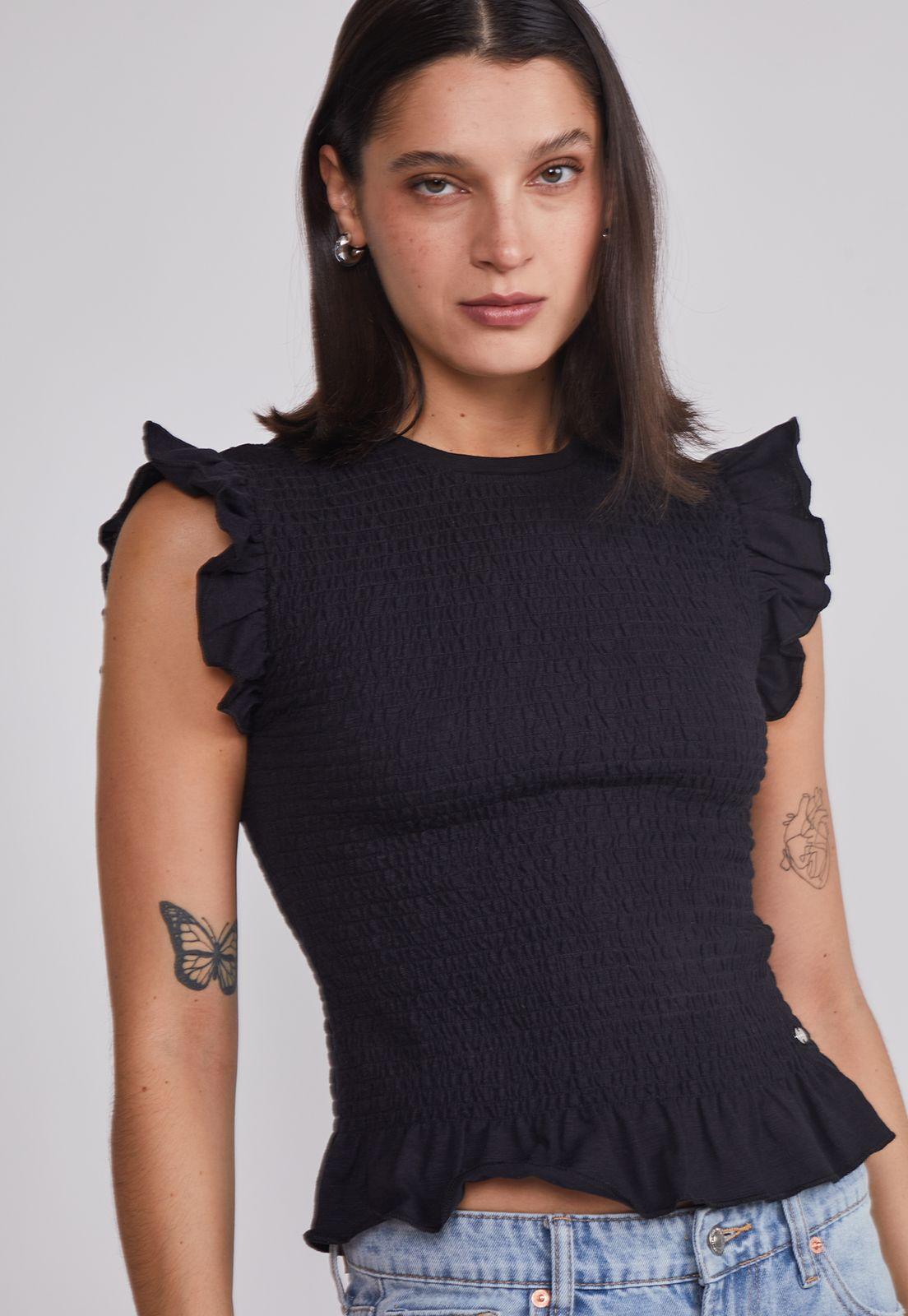 Polera Mujer Vuelos Mangas Negro Sioux-2