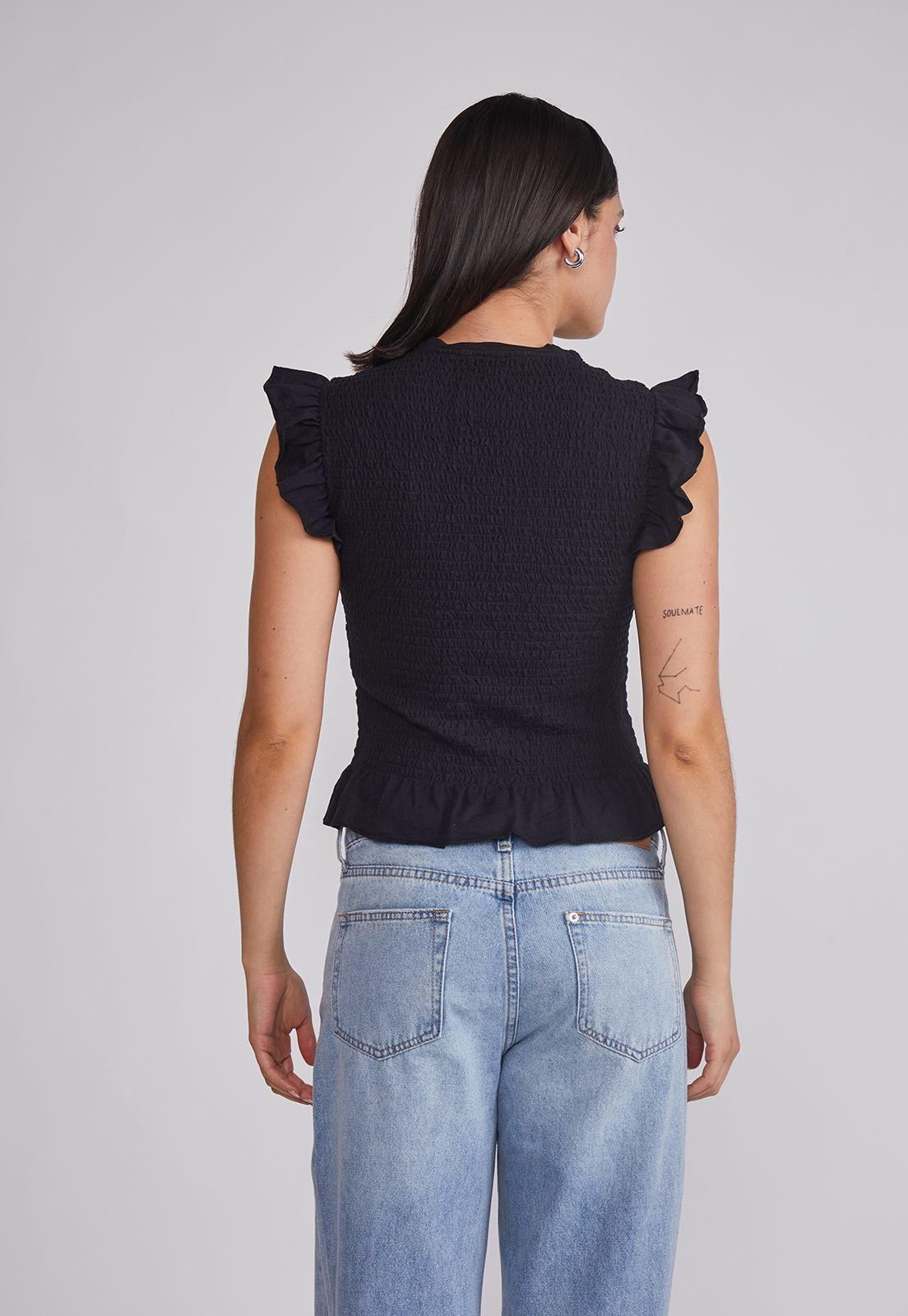 Polera Mujer Vuelos Mangas Negro Sioux-3