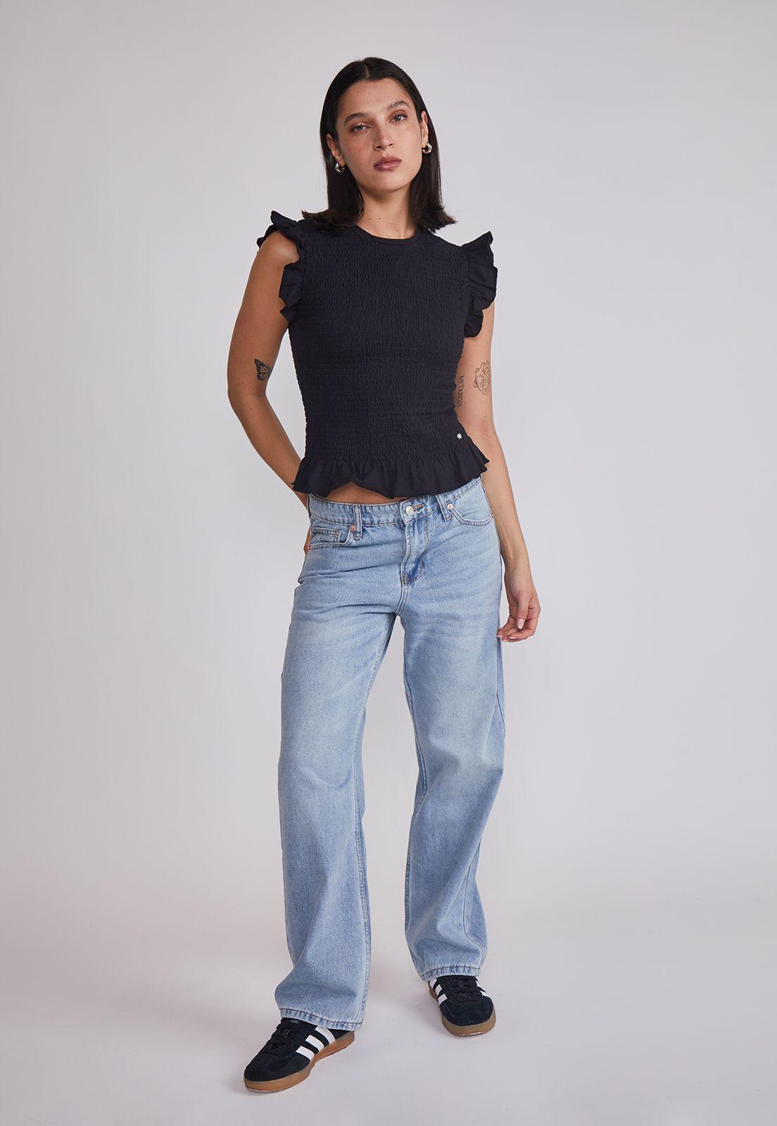 Polera Mujer Vuelos Mangas Negro Sioux-4