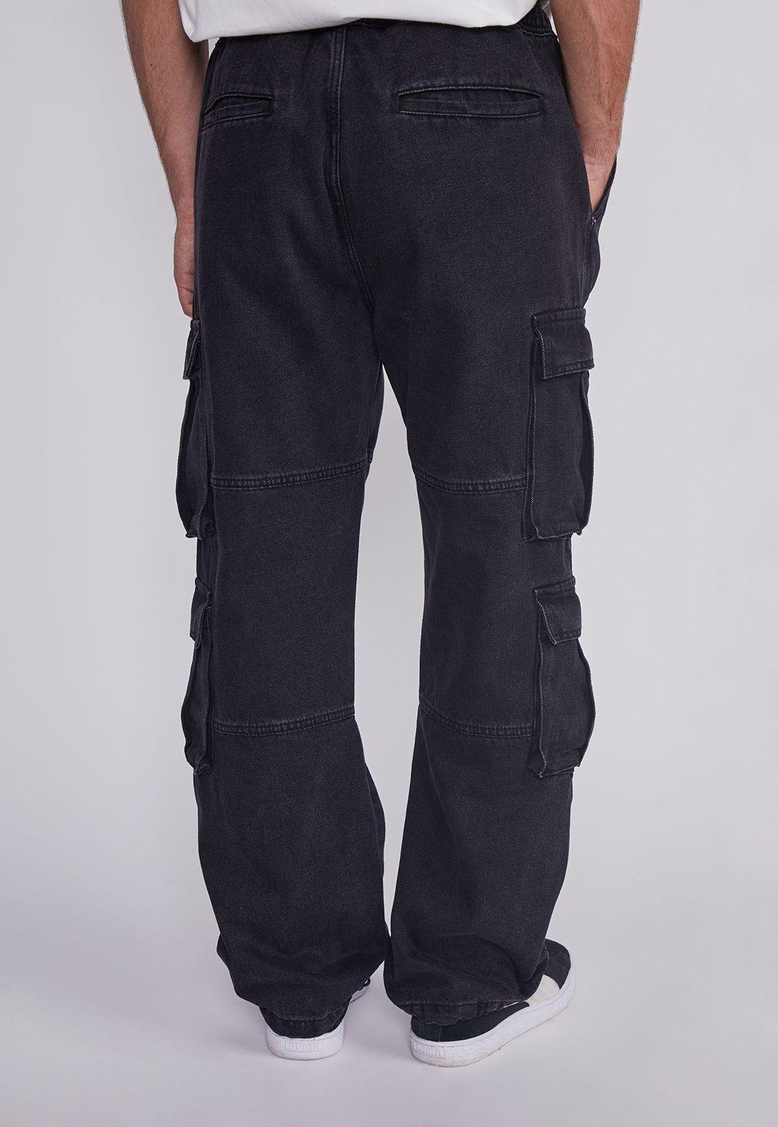 Jeans Hombre Multicargo Negro Sioux-3