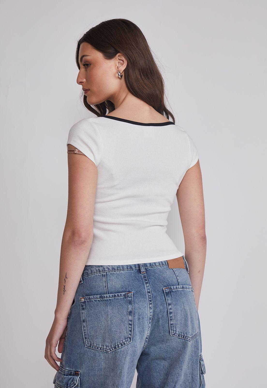 Polera Mujer Escote Contraste Blanco Sioux-3