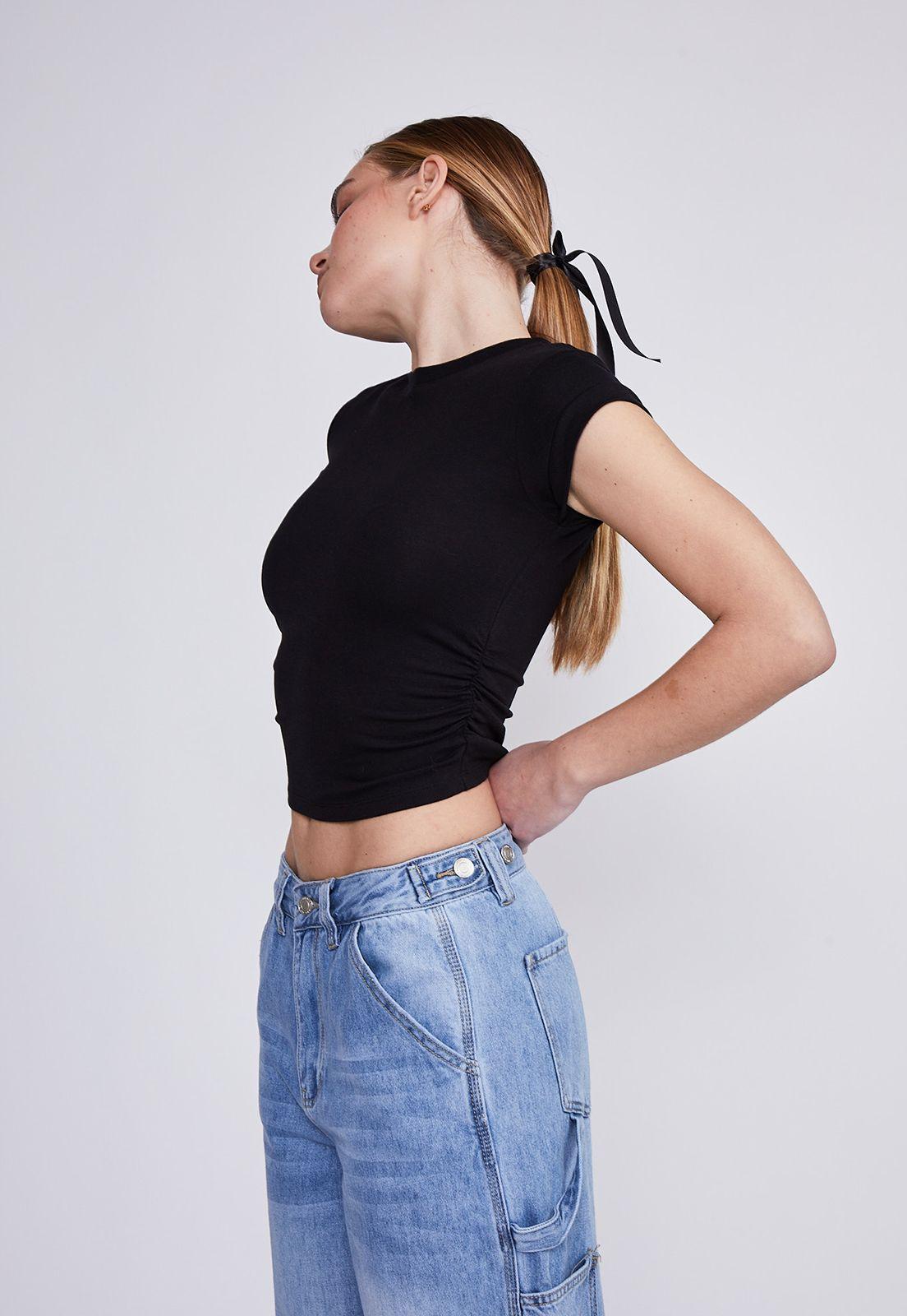 Polera Mujer Negro Recogido Costados Sioux-0