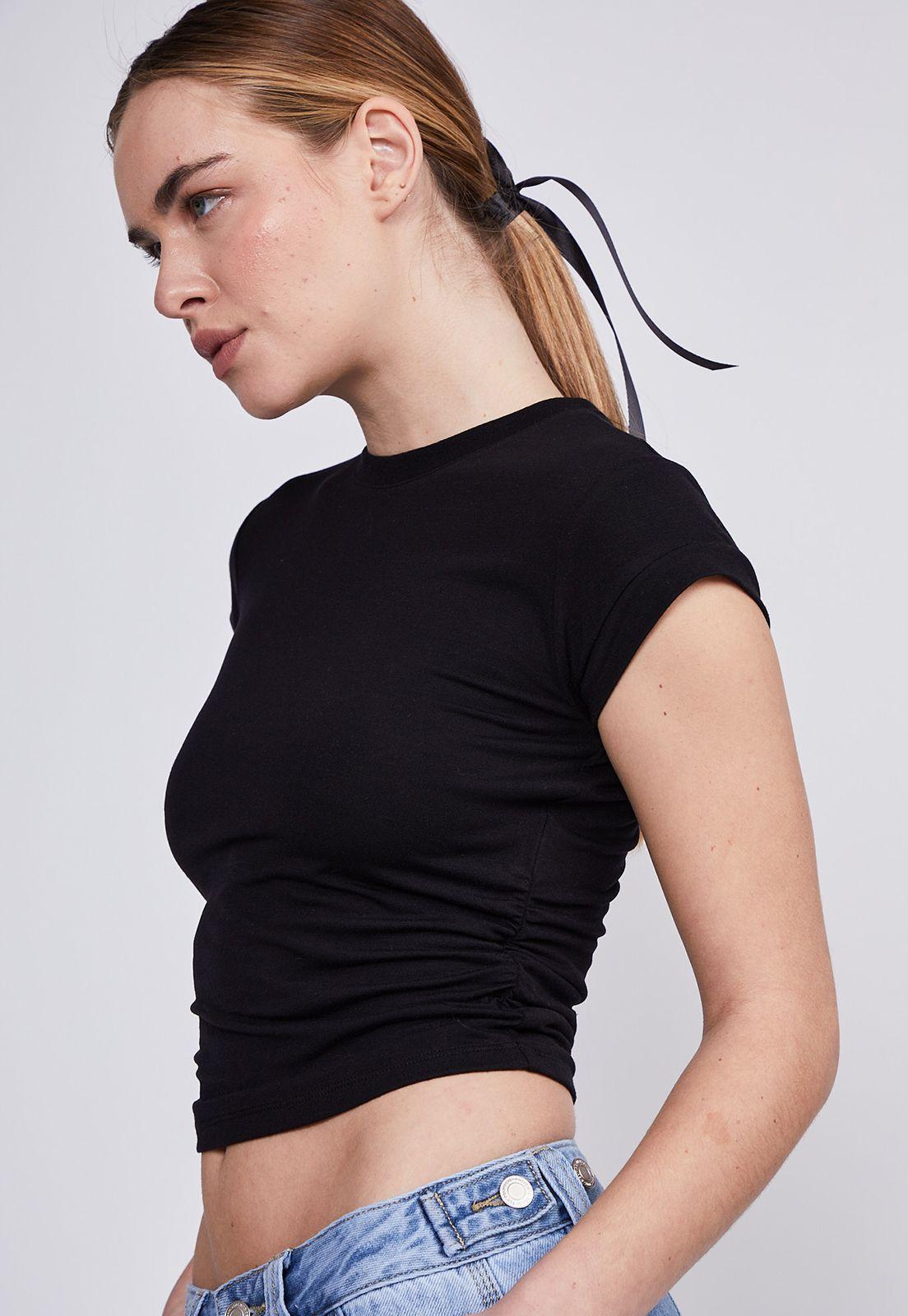 Polera Mujer Negro Recogido Costados Sioux-1