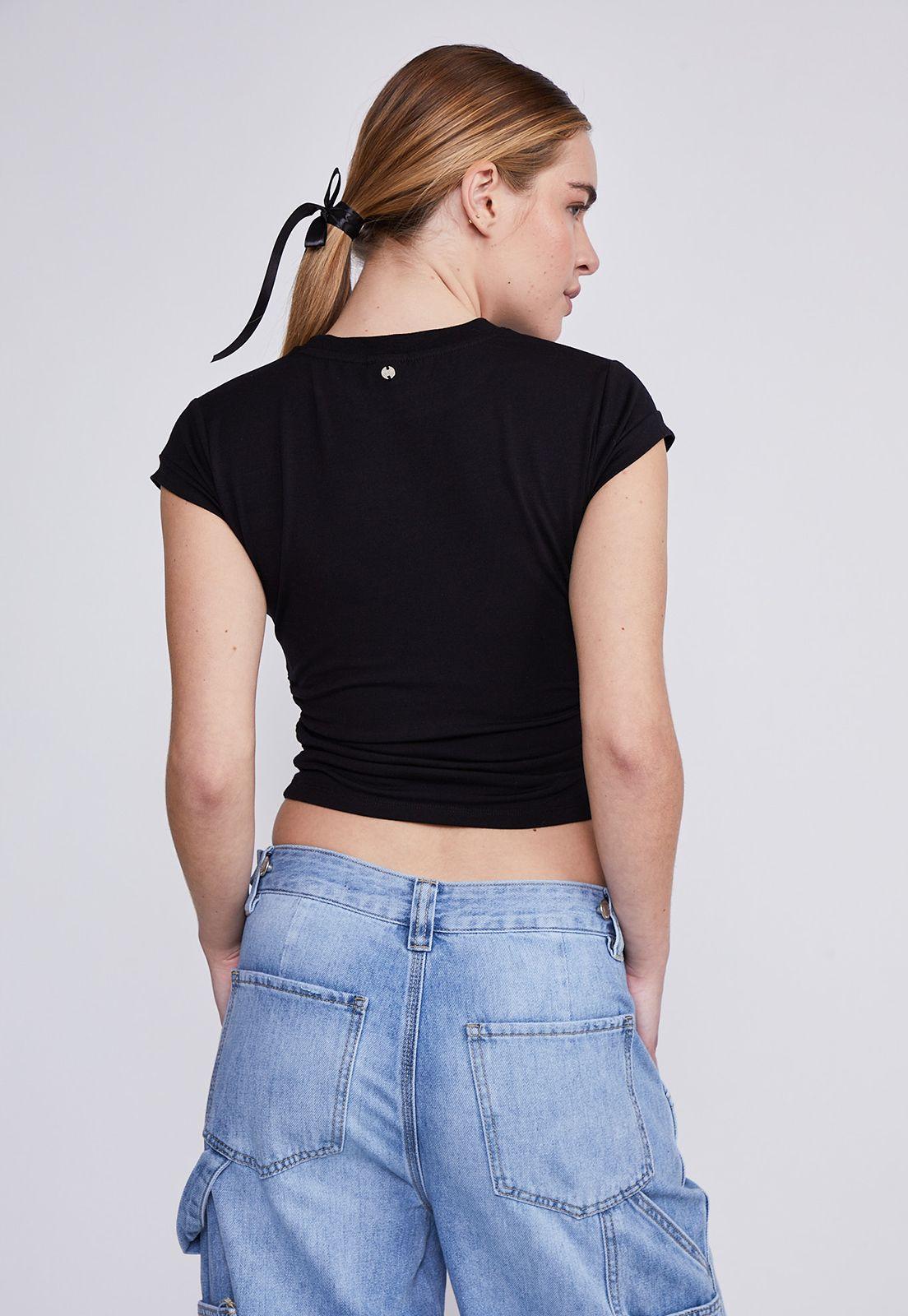 Polera Mujer Negro Recogido Costados Sioux-2