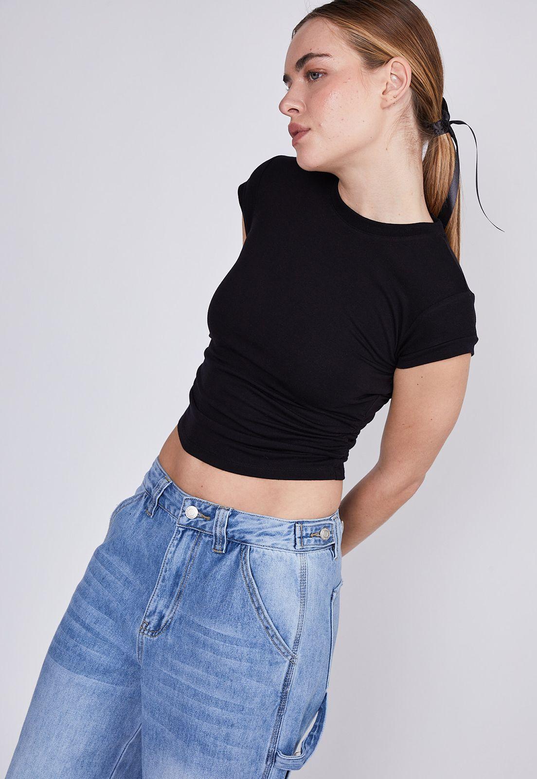 Polera Mujer Negro Recogido Costados Sioux-4