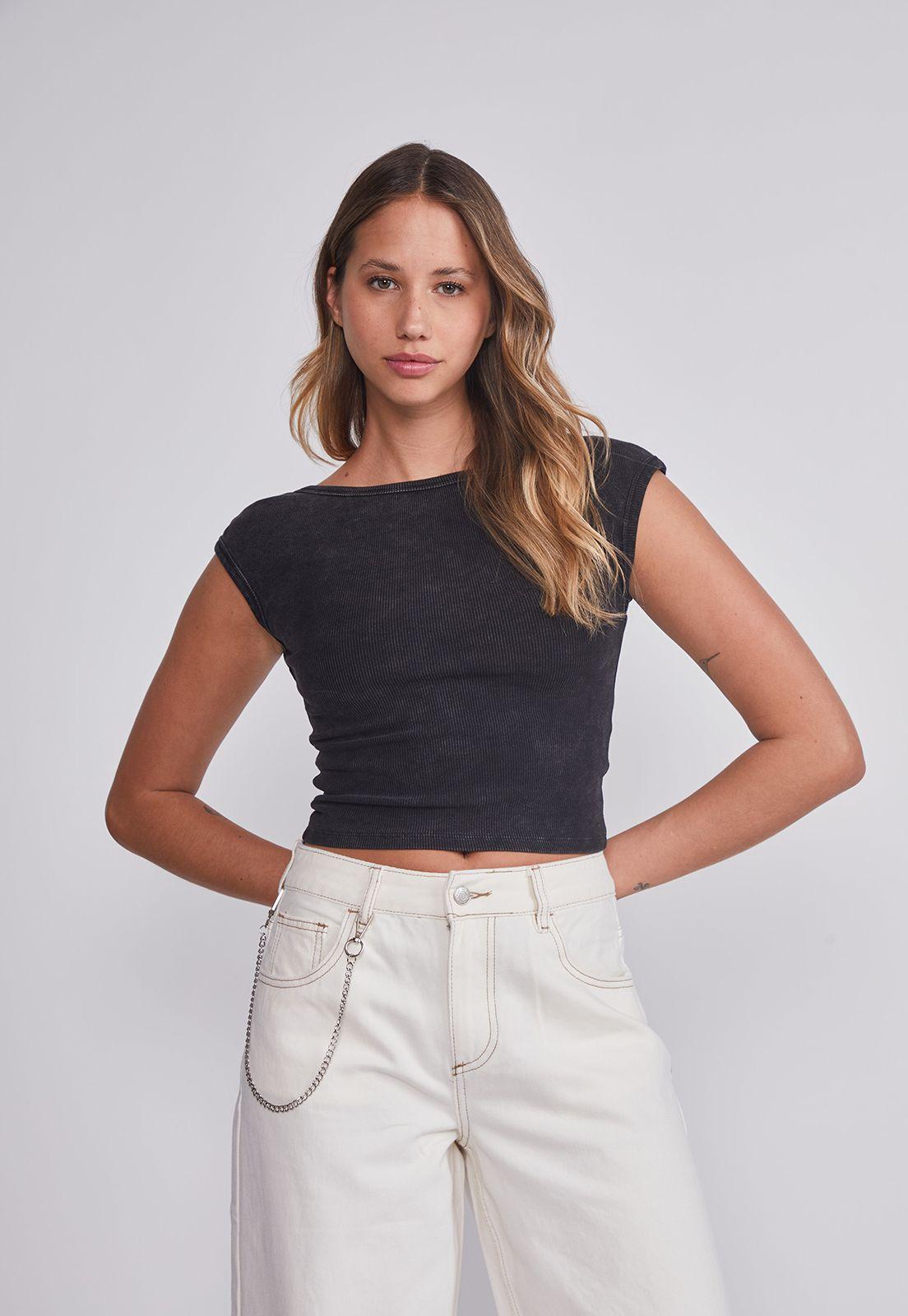 Polera Mujer Negro Lavada Espalda Sioux-0