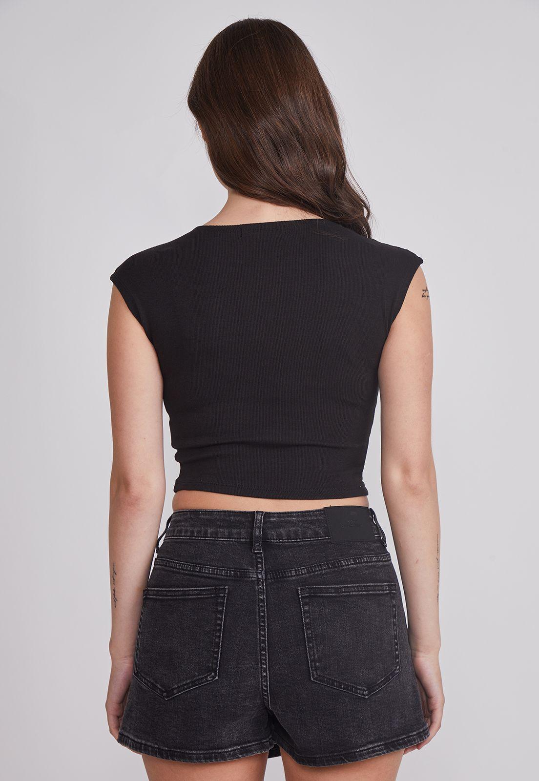 Polera Mujer Strass Delantero Negro Sioux-3