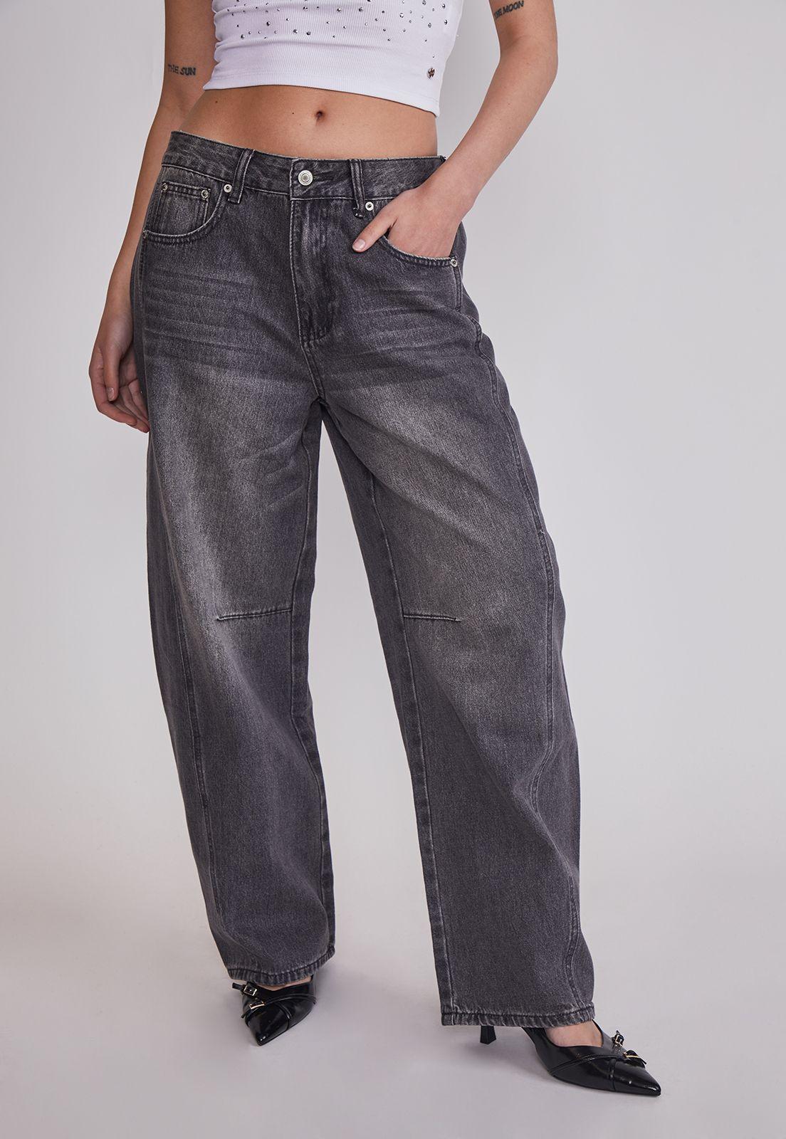 Jeans Mujer Baloon Costuras Gris Sioux-0
