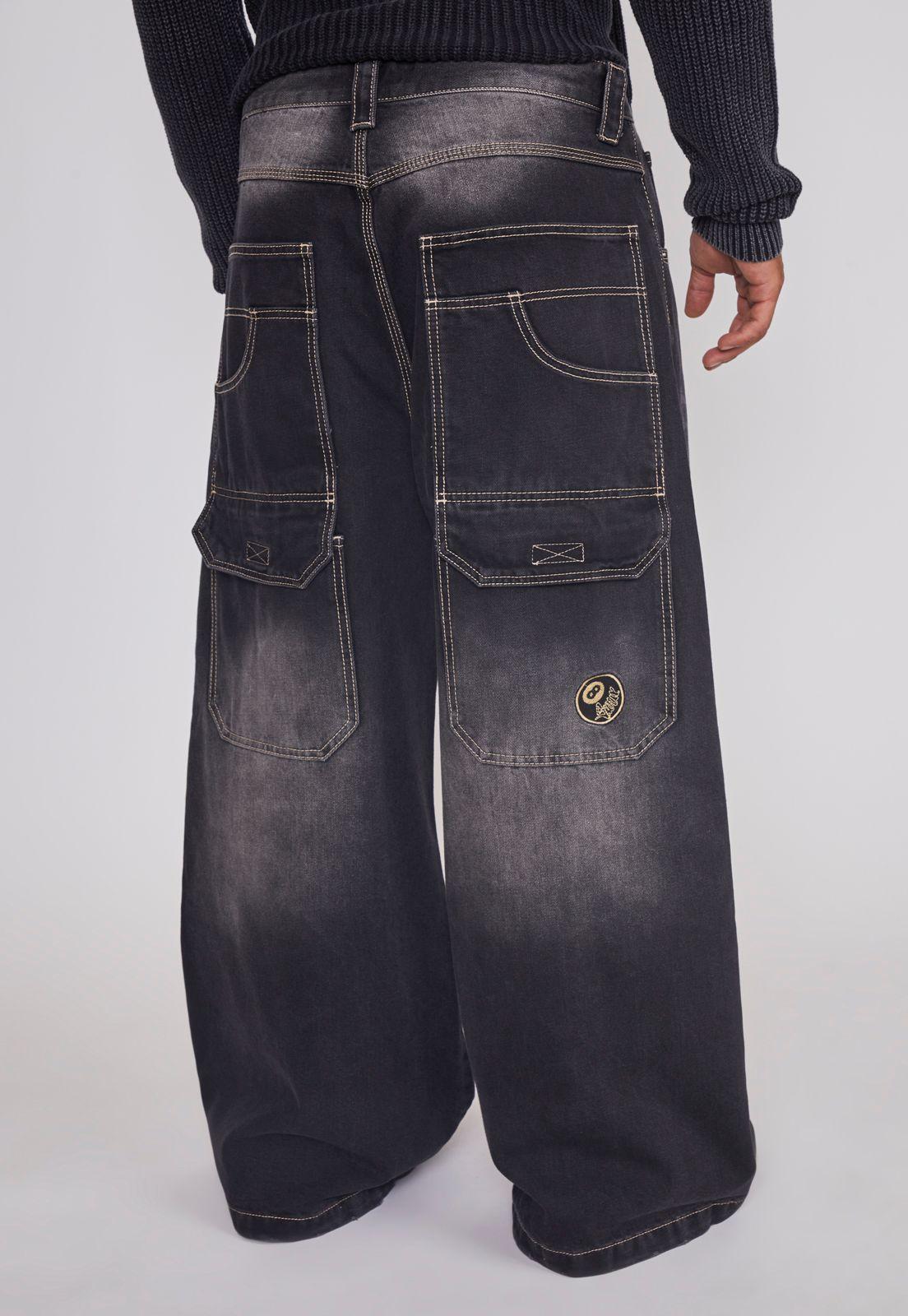 Jeans Hombre Mega Baggy Parche Negro Sioux-1