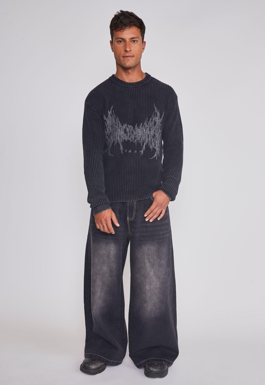 Jeans Hombre Mega Baggy Parche Negro Sioux-2