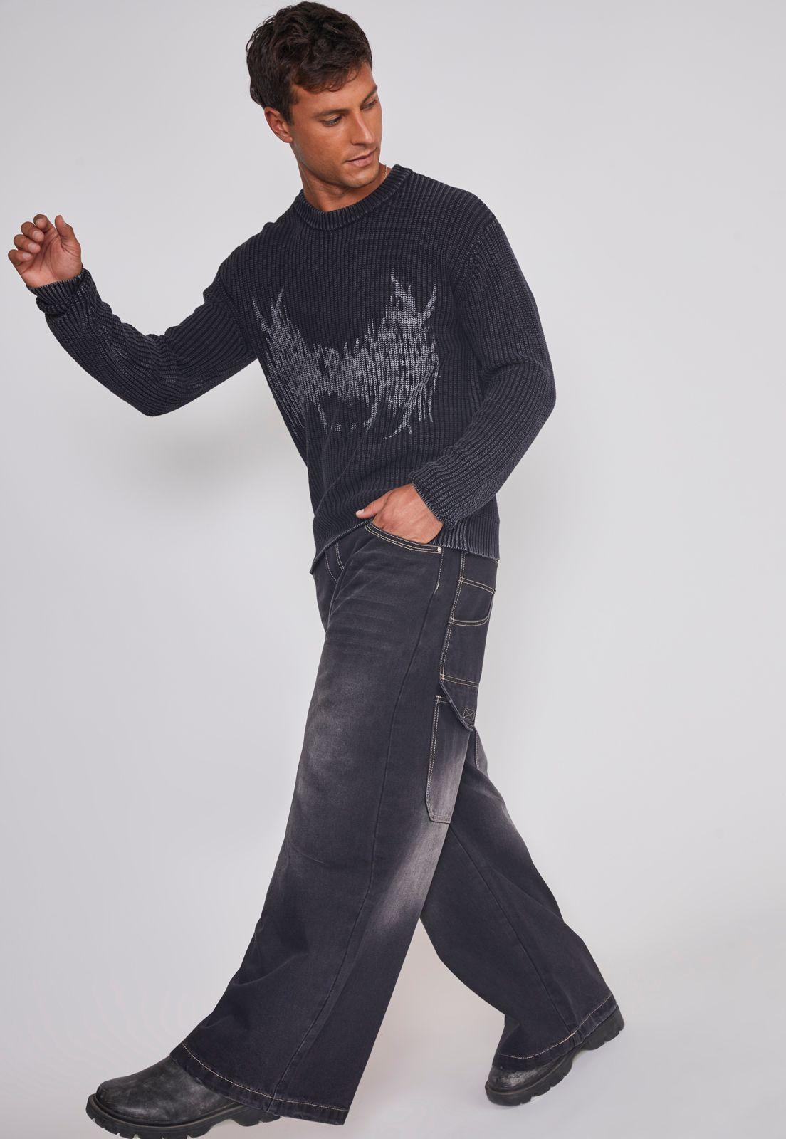 Jeans Hombre Mega Baggy Parche Negro Sioux-4