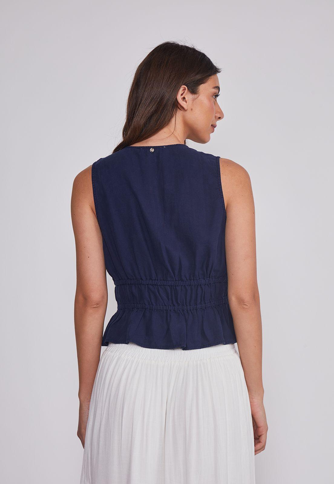 Blusa Mujer Lazos Tencel Azul Sioux-3