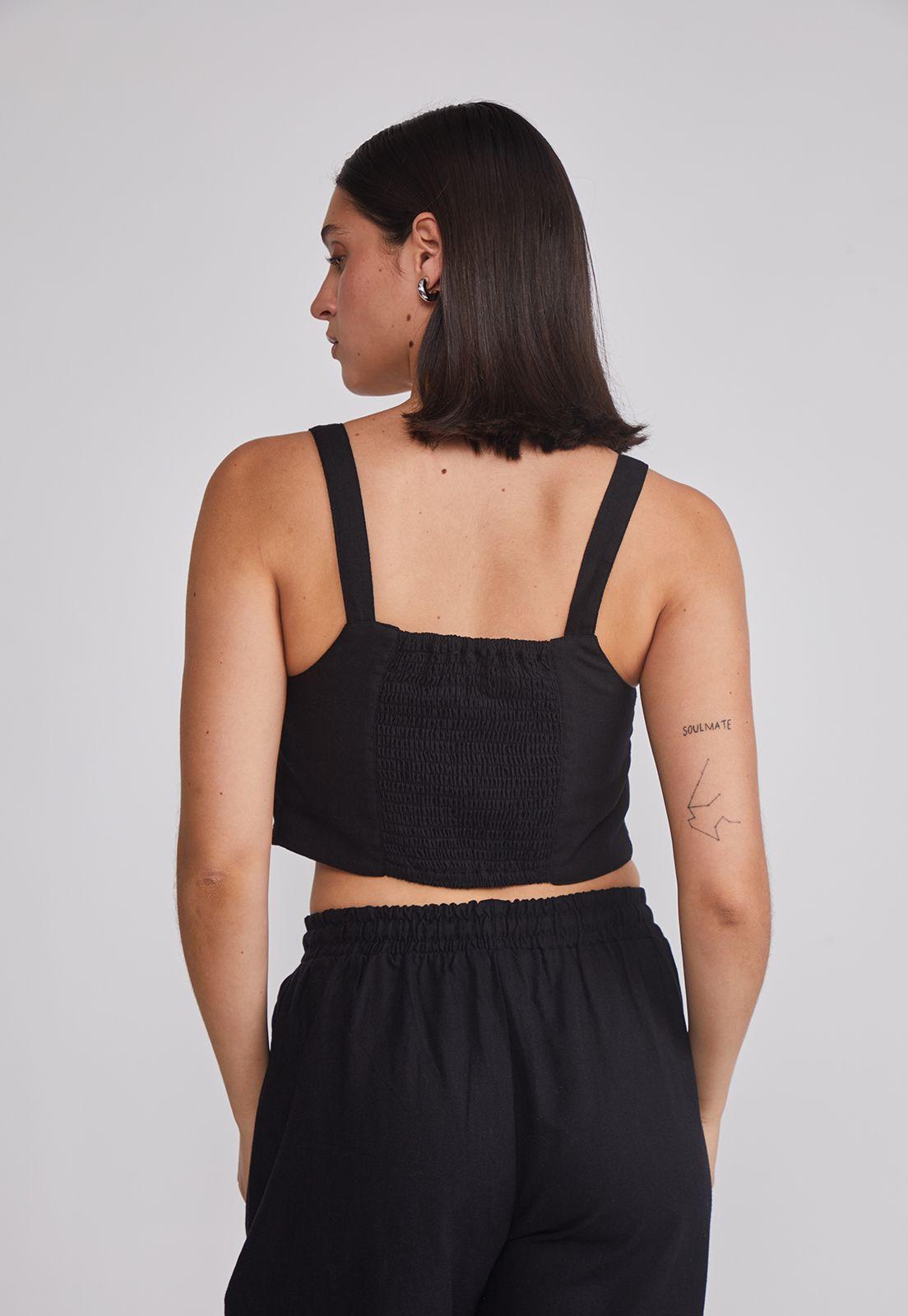 Blusa Mujer Lino Botones Negro Sioux-3