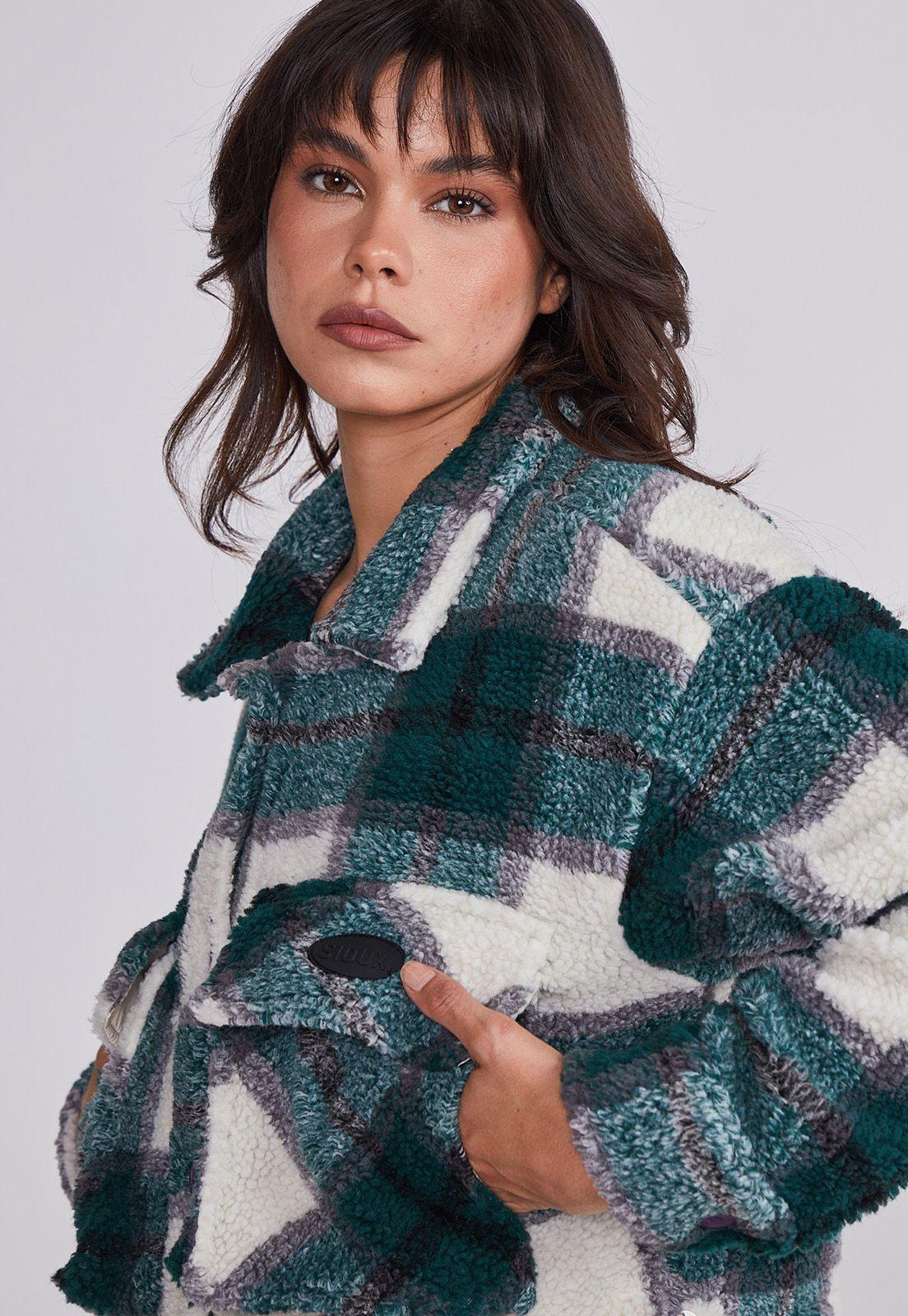 Chaqueta Mujer Verde Corderito Cuadrillé Sioux-1