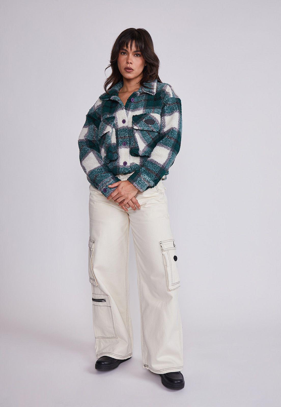 Chaqueta Mujer Verde Corderito Cuadrillé Sioux-3