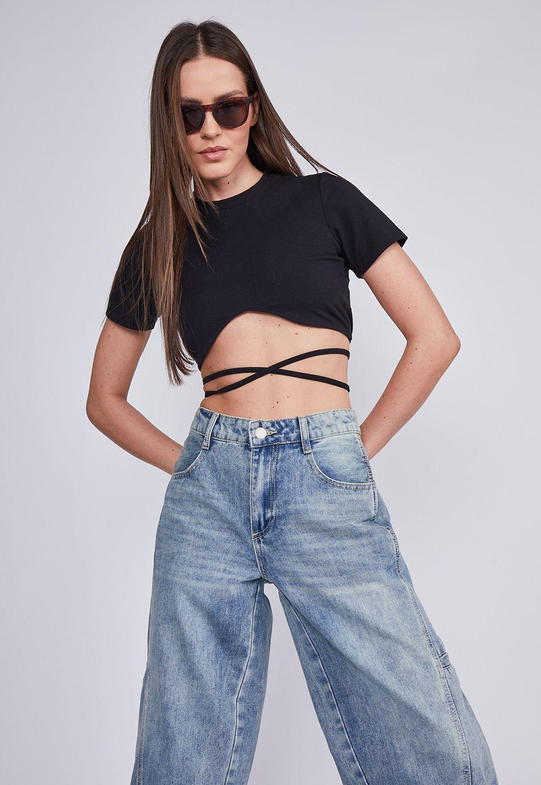 Polera Mujer Negro Lazo Cintura Sioux-2
