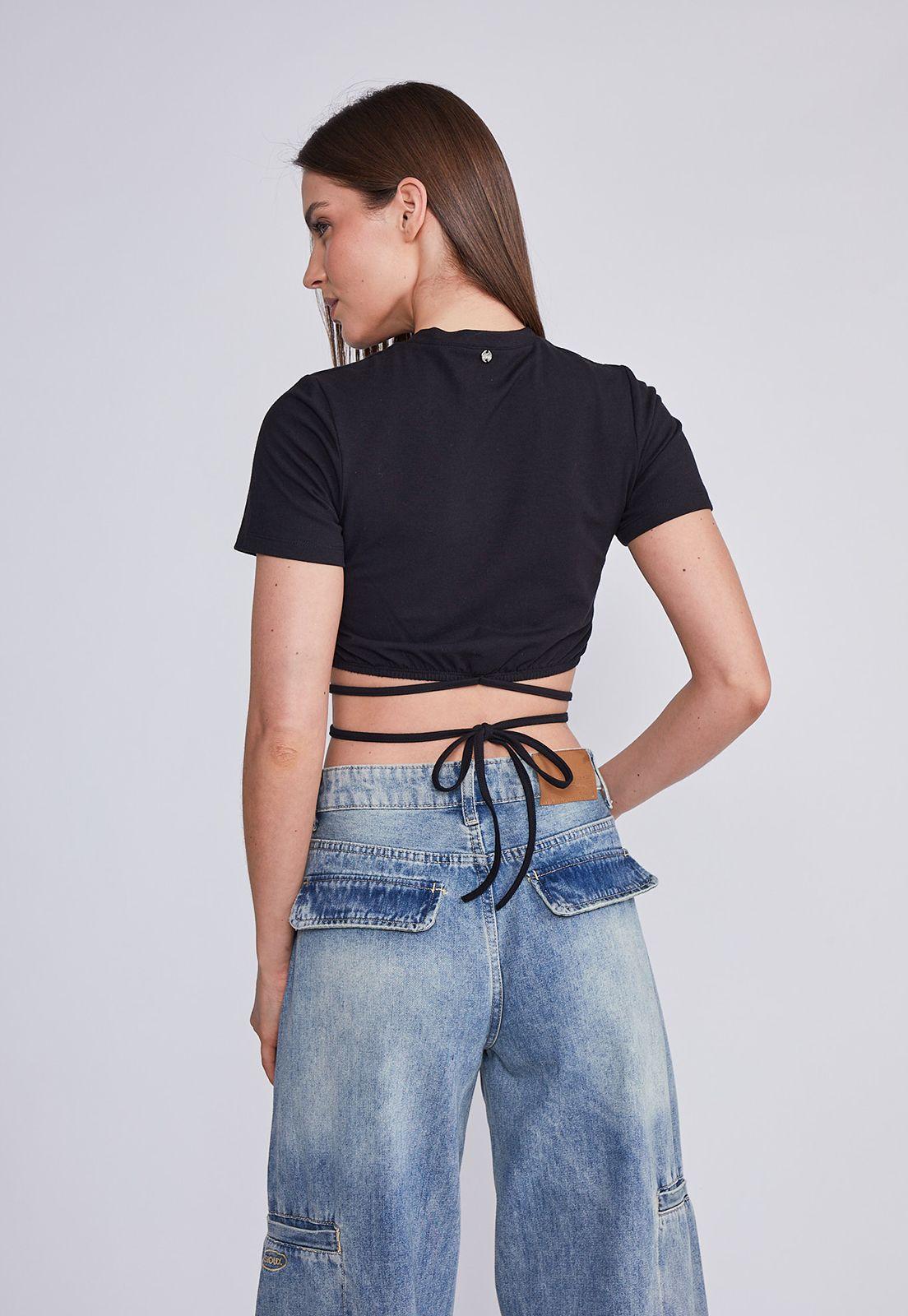 Polera Mujer Negro Lazo Cintura Sioux-3