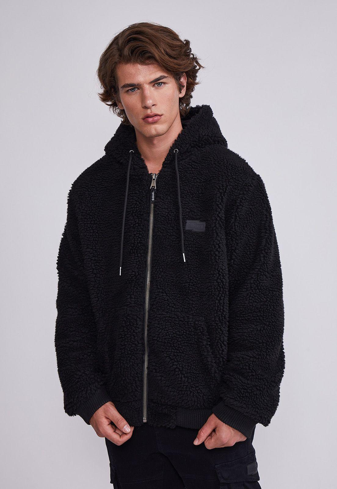 Chaqueta Polar Hombre Negro Forrada Peludo Sioux-0
