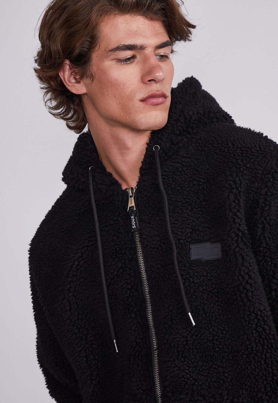 Chaqueta Polar Hombre Negro Forrada Peludo Sioux-1