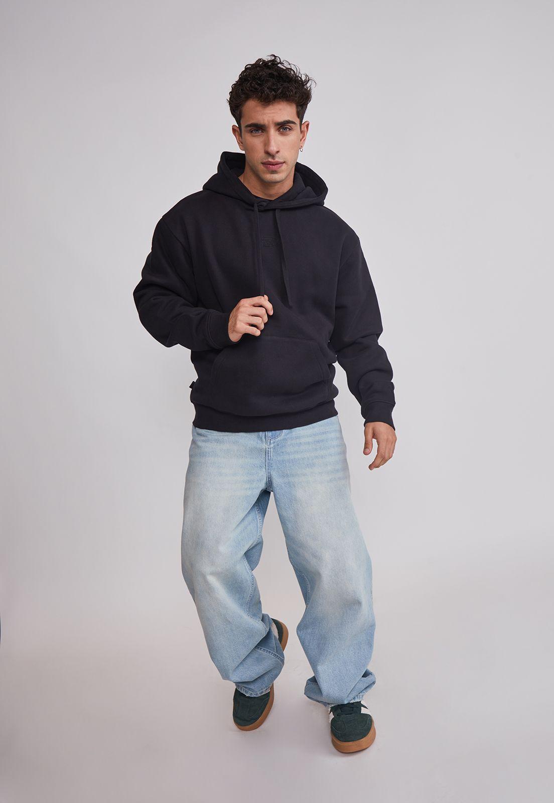 Polerón Hombre Gorro Básico Negro Sioux-1