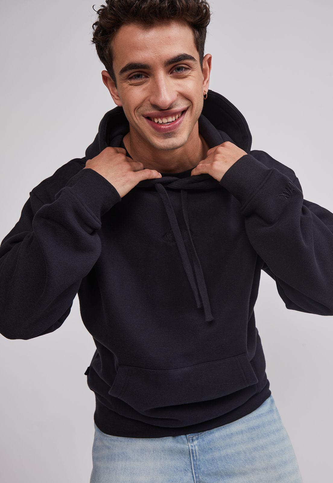 Polerón Hombre Gorro Básico Negro Sioux-3