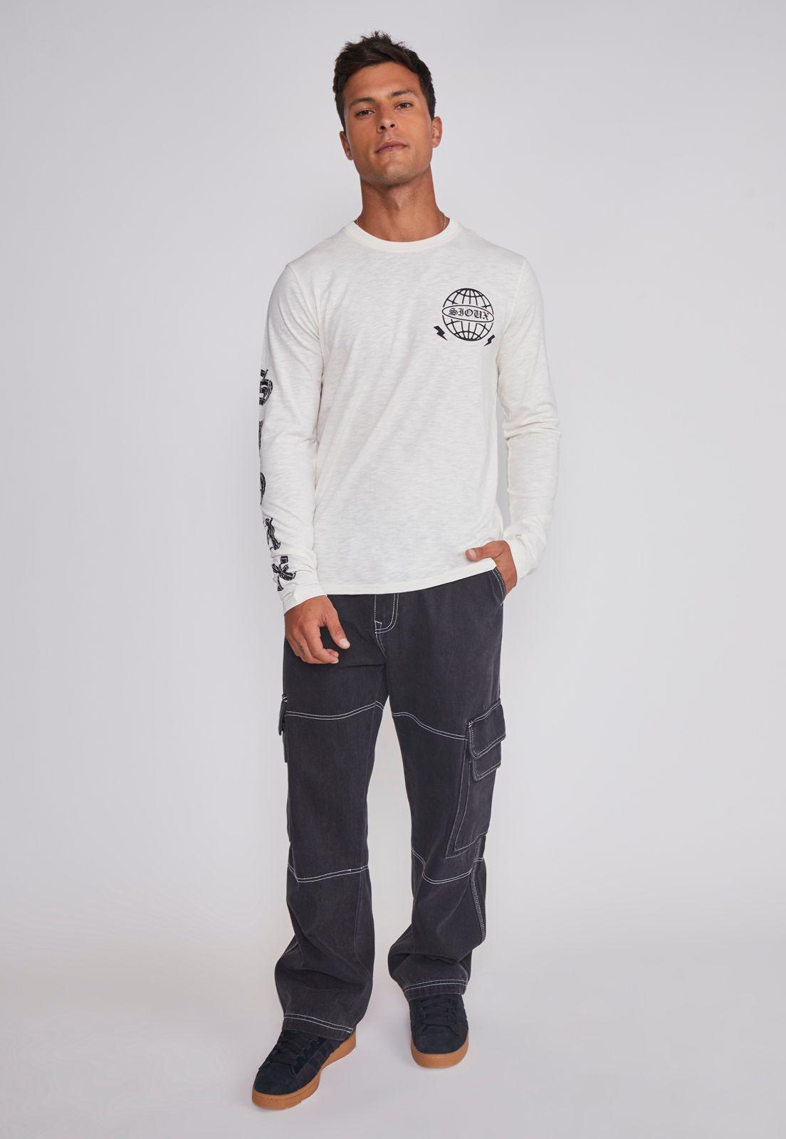 Polera Hombre Estampada Brazos Blanco Sioux-3