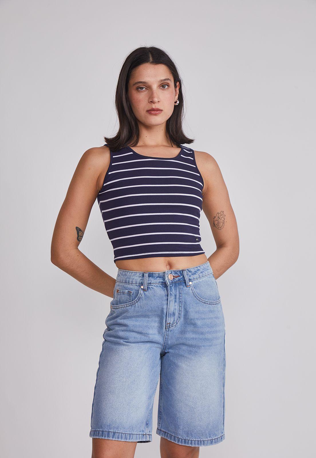 Peto Mujer Crop Listado Azul Sioux-0