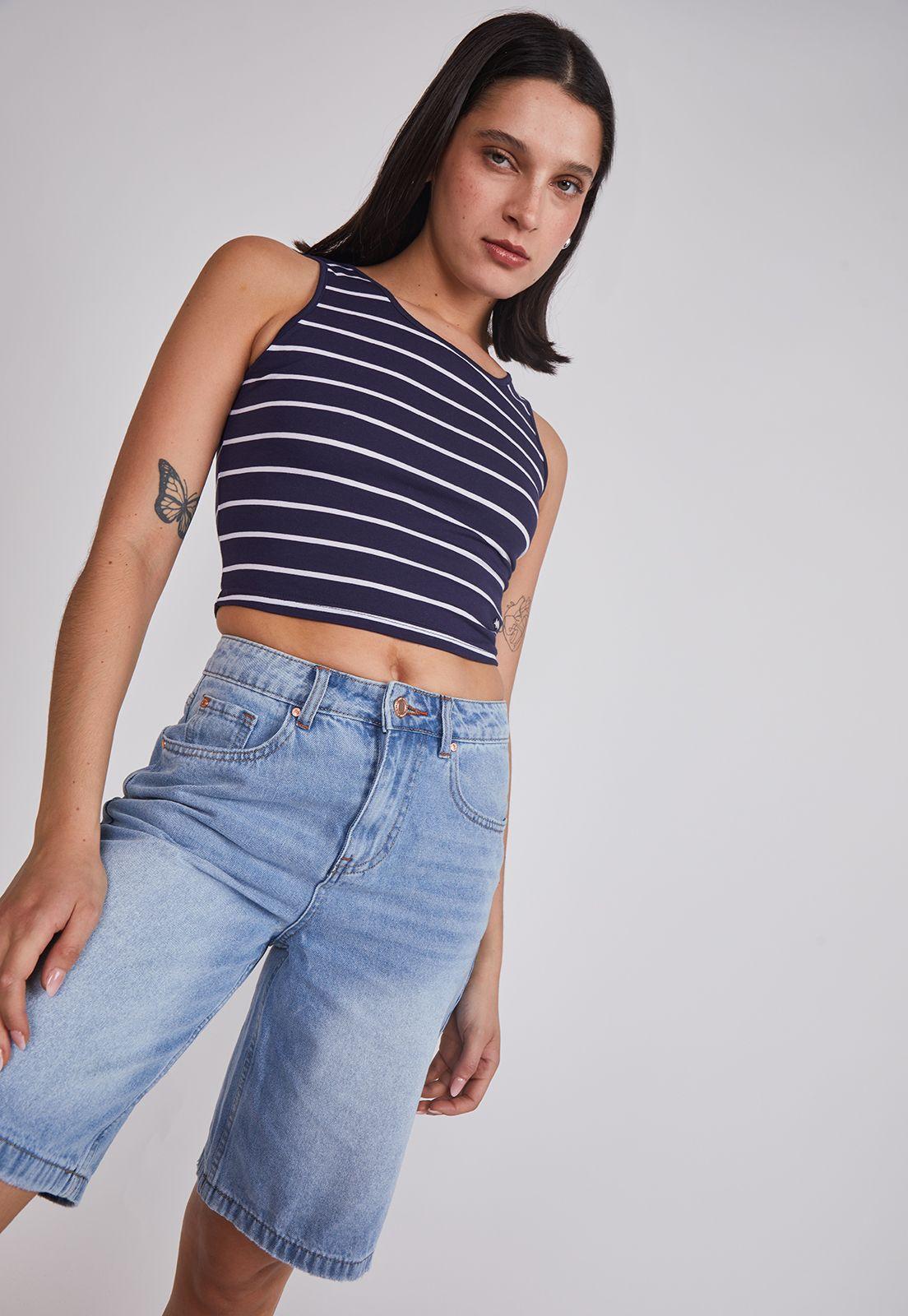 Peto Mujer Crop Listado Azul Sioux-1
