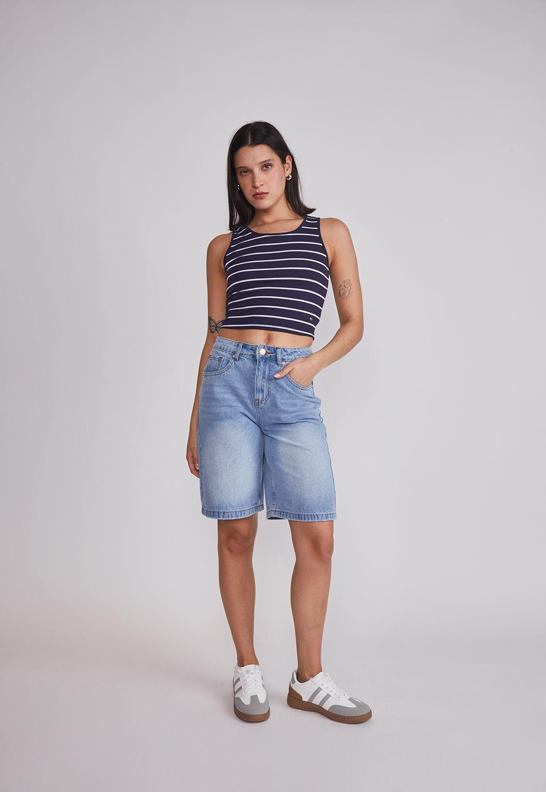 Peto Mujer Crop Listado Azul Sioux-4
