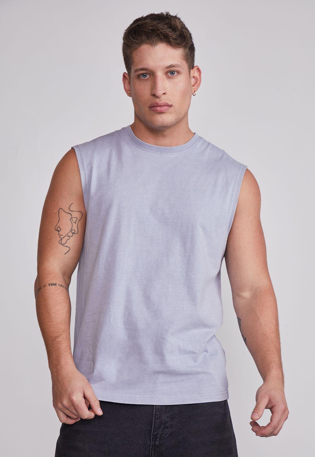 Polera Sin Manga Hombre Lavada Jersey Gris Sioux-0