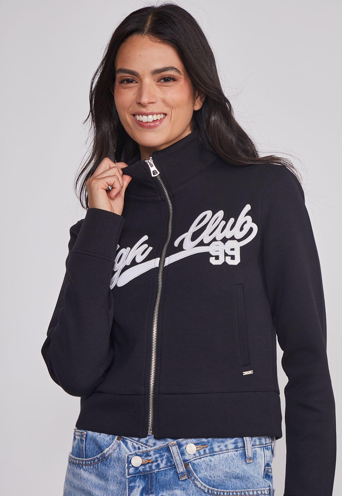 Polerón Mujer Ajustado Varsity Negro Sioux-3