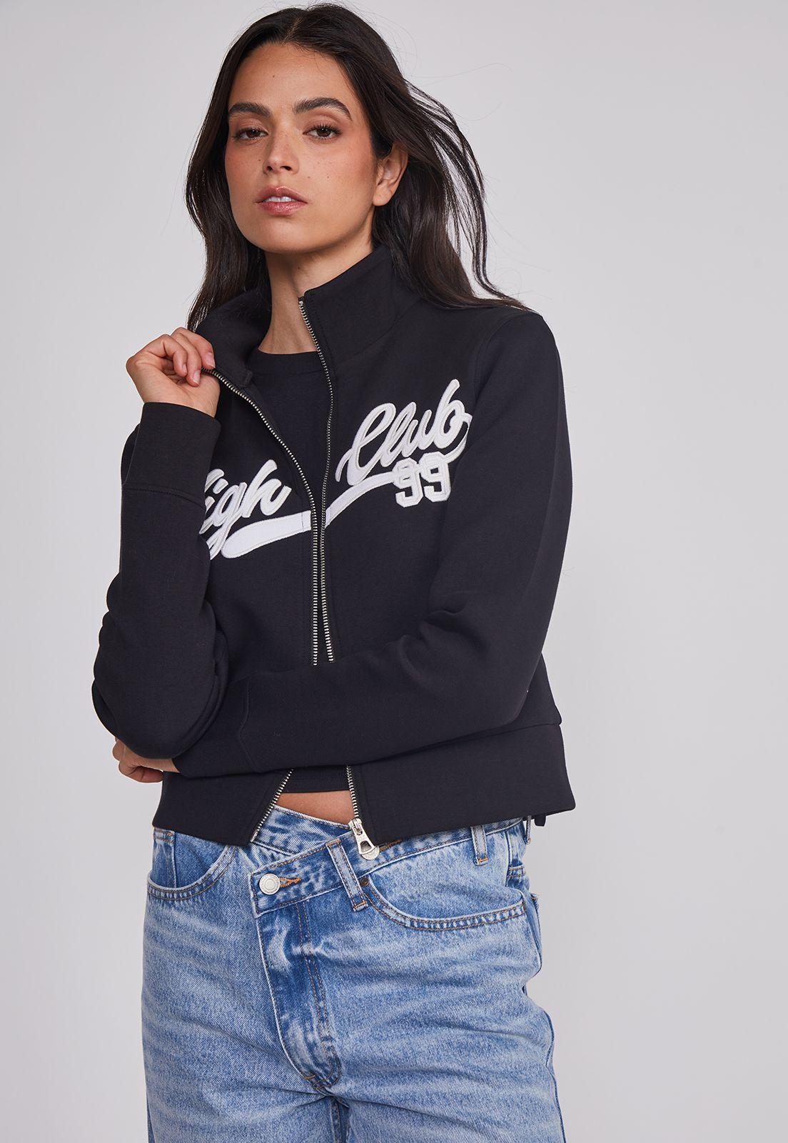 Polerón Mujer Ajustado Varsity Negro Sioux-4