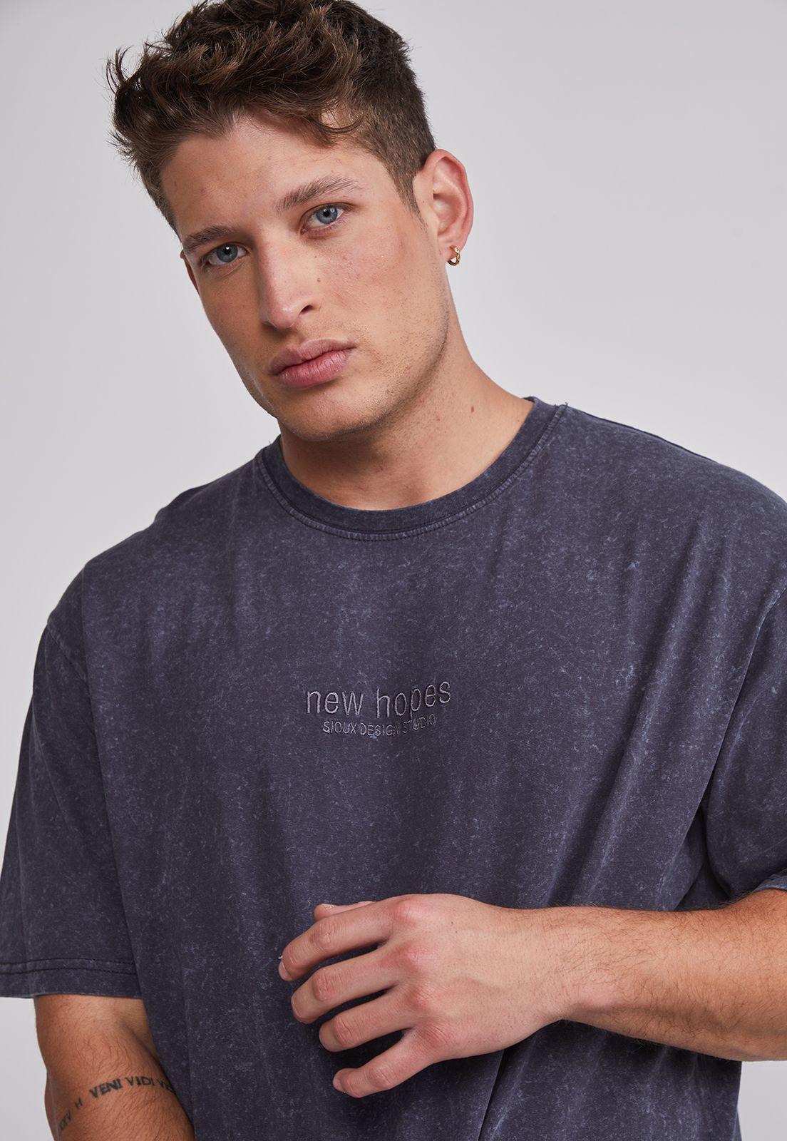 Polera Hombre Lavado Bordado Gris Sioux-2