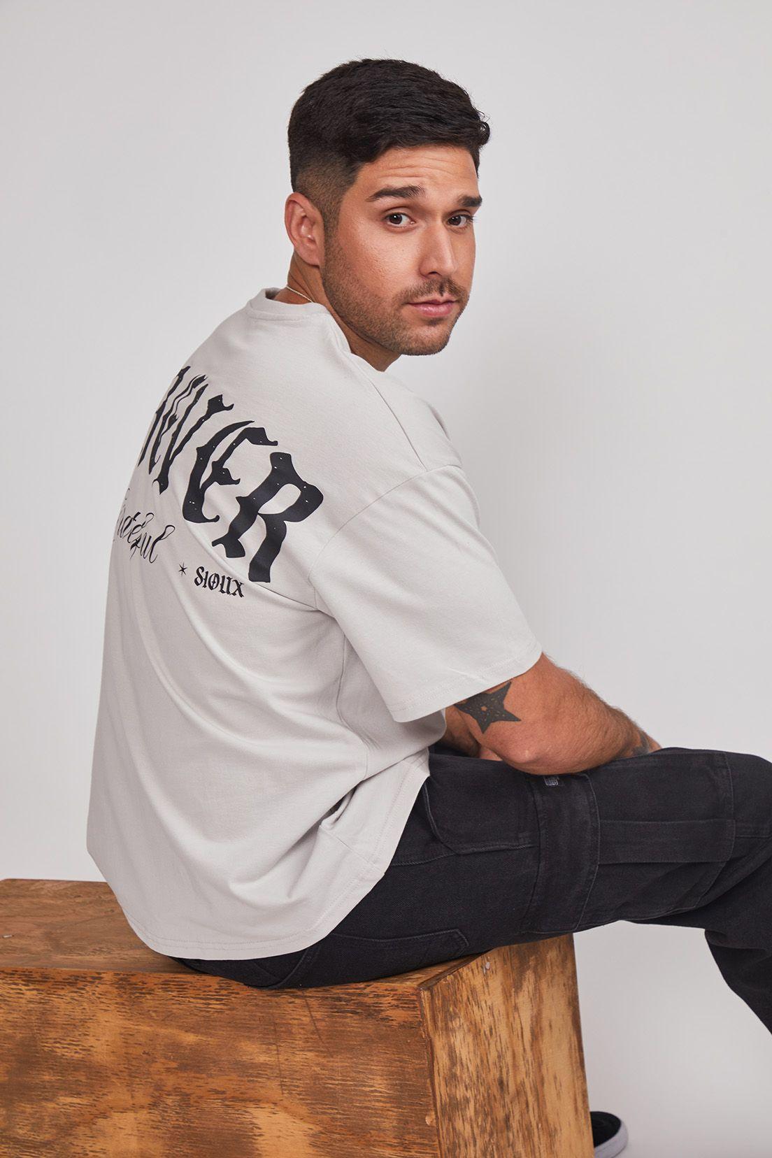 Polera Hombre Oversize Espalda Gris Sioux-3