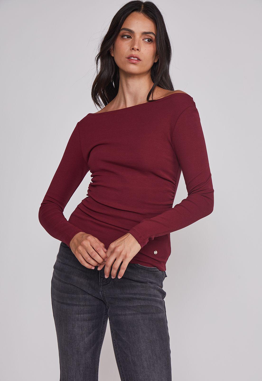 Polera Mujer Drapeada Color Burdeo Sioux-4